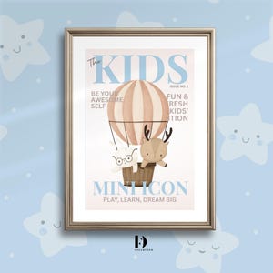 Mini Icon – Poster da parete con mongolfiera per bambini / Stampa di riviste per bambini con animali in tenui colori pastello