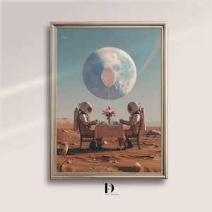 Cena Celeste - Stampa artistica di un astronauta • Poster d'amore futuristico • Senza cornice