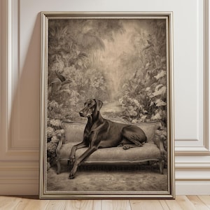 Affiche Chien – Poster animal luxe vintage, Art Dobermann élégant, Décoration classique neutre, Tableau statement