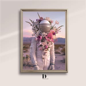 Floranaut Reverie – Stampa artistica di astronauta floreale • Ritratto surreale del deserto • Decorazione murale da sogno