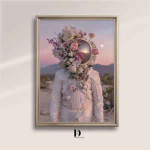 Celestial Bloom – Astronauta con casco floreale completo