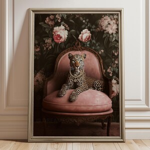 Affiche Léopard – Art animal floral sombre luxe, Poster grand félin élégant, Déco glamour vintage, Tableau statement
