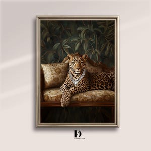 Majestuosa Gracia – Elegante lámina de leopardo • Póster barroco para sofá • Decoración de pared de animales de lujo