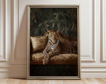 Majestic Grace – Leopard on Baroque Sofa