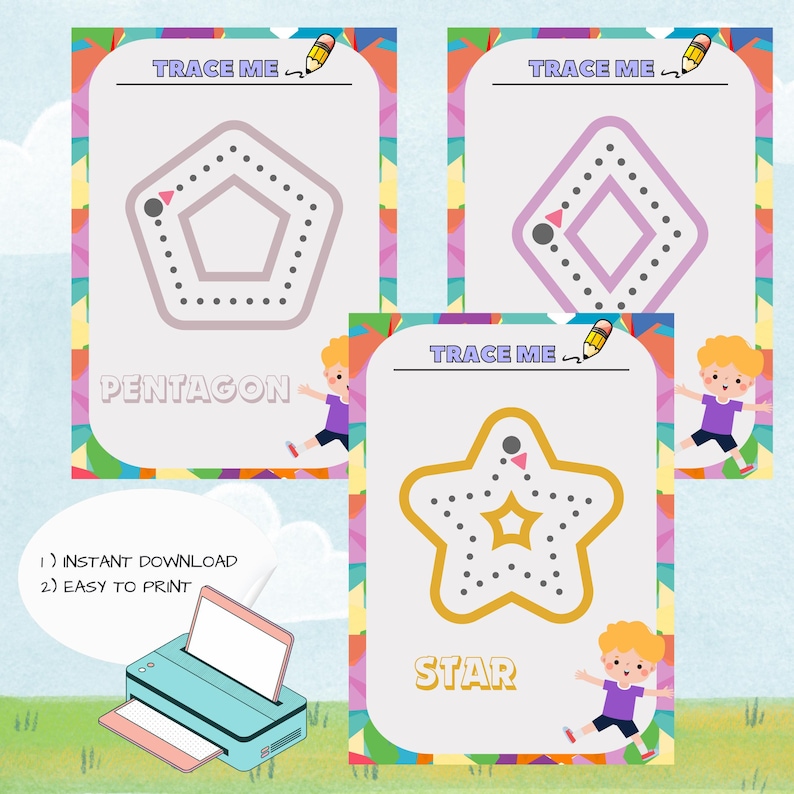 Preschool Tracing Worksheets: Lines, Shapes, Objects (printable PDF,A4 ...