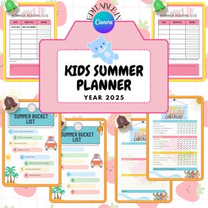 Editable Kids Summer Planner Year 2025, Printable Summer Planner, Summer Bucket List, Summer Checklist, Summer Reading Log, Coloring Pages,