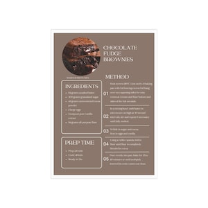 Cartões de Receita, Cartões de Receita de Brownies de Chocolate com Fudge, Arte de Parede para Cozinha, Presente de Confeitaria, Presente para Gastronomia, Decoração de Casa, Impressão de Culinária, Parede de Receitas