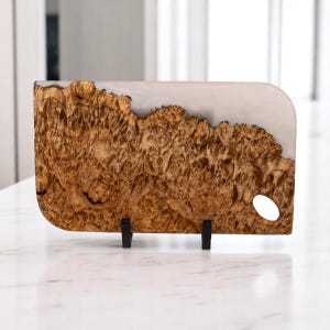 Maple Burl Serving Board with Space Ghost Peach Epoxy | Handmade Resin Charcuterie Tray | Unique Wood and Epoxy Gift