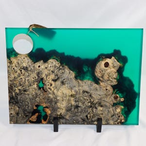 California Buckeye Burl and Green Epoxy Resin Serving Board – Handmade Charcuterie Tray, Wood and Resin Gift, Functional Art Decor