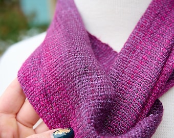 Twilight Bloom Handwoven Rayon Scarf - Deep Purple, Lavender & Magenta Ikat, Leno Lace, and Hand Twisted Fringe