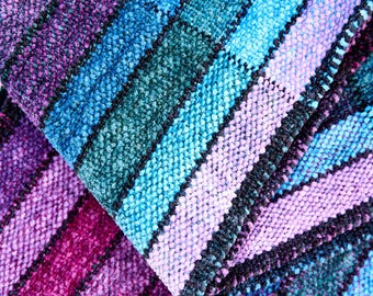 Handwoven Chenille Scarf in Mermaid Voltage: Teal, Aqua, Lilac & Magenta Stripes - Organic Bamboo, Soft Cozy Vegan Scarf