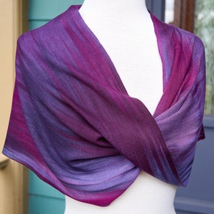 Twilight Amulet Handwoven Bamboo Infinity Shrug - Mini Mobius Shawl in Purple & Black, Soft Vegan Yarn, Easy Care