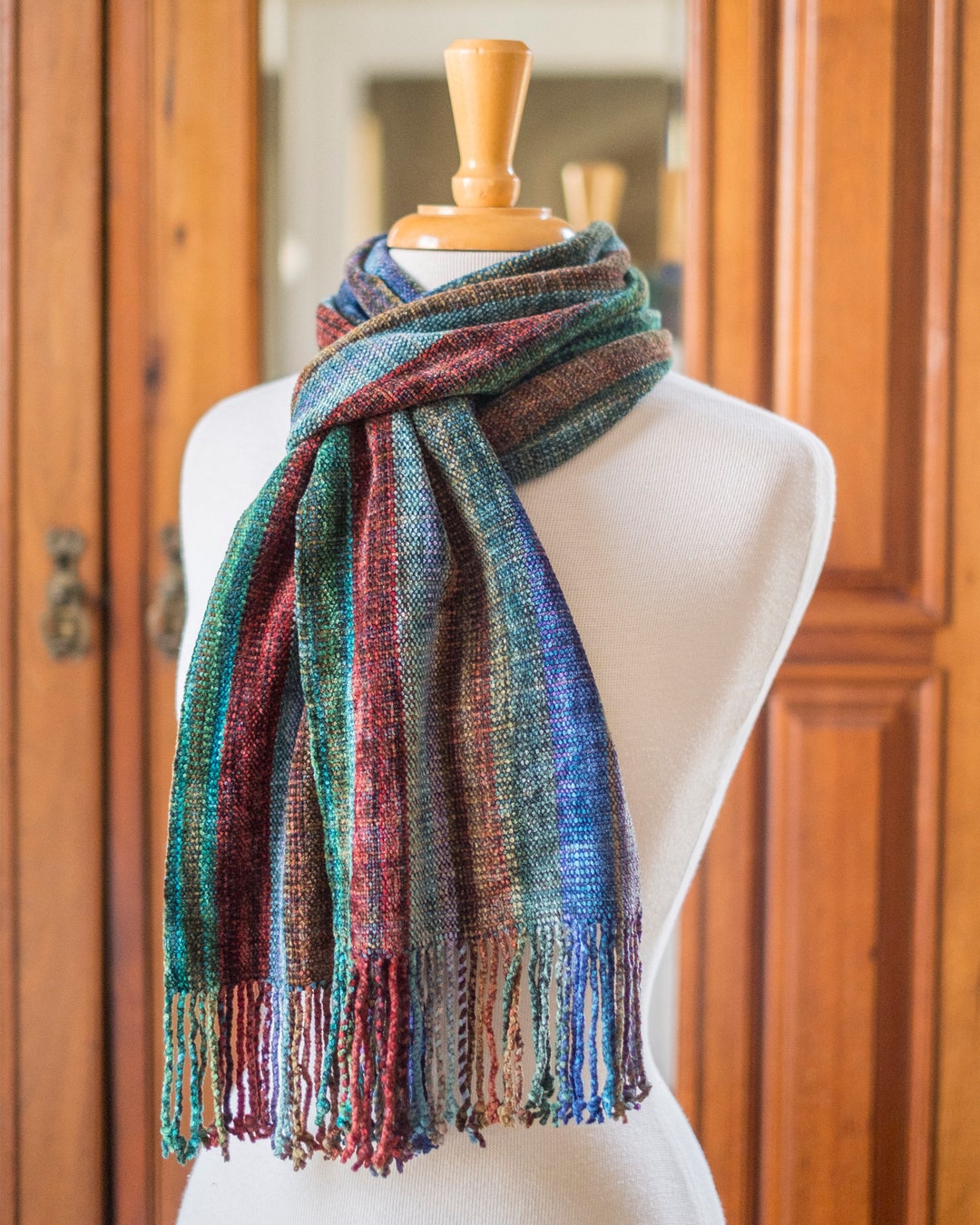 Chenille Scarf in Multicolored Fall Colors With Organic Bamboo, Hand ...