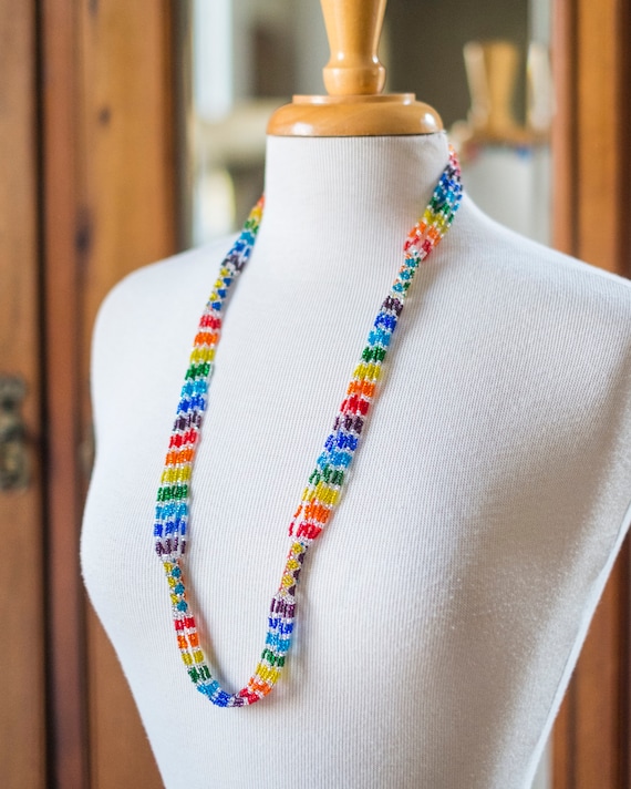 Beaded Necklace Rainbow Colored Multi strand Handmade With