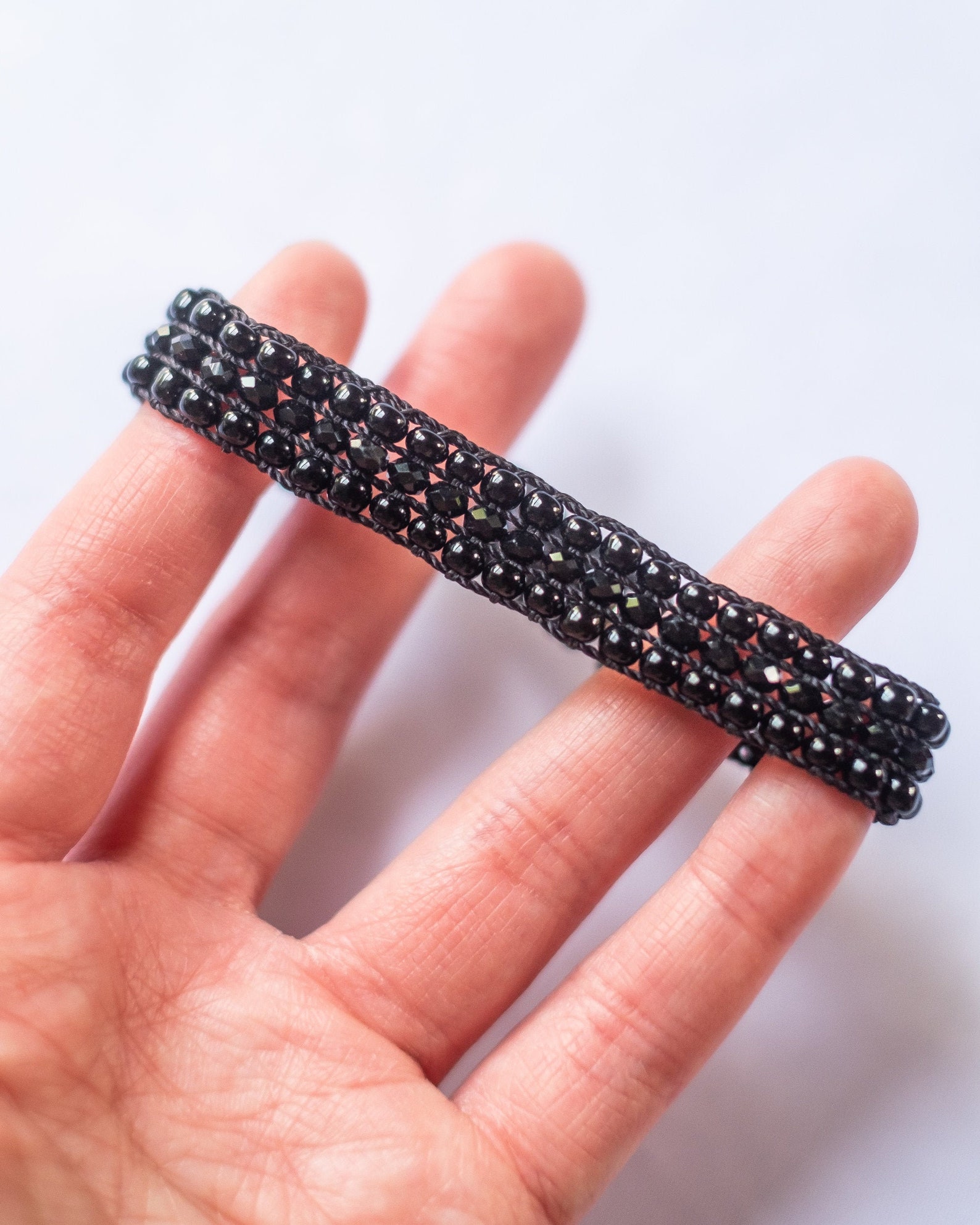 Beaded Black Jet Bracelet with Closure Etsy