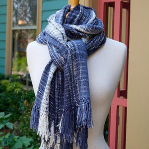 Oversized Handwoven Rayon Scarf: Midnight Spark Stripe, Leno Lace Fringe