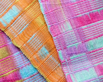 Organic Bamboo Scarf Handwoven in Sunburst Rainbow - Hand Dyed Yarn. Silky Soft Vegan Fiber - Easy Care.