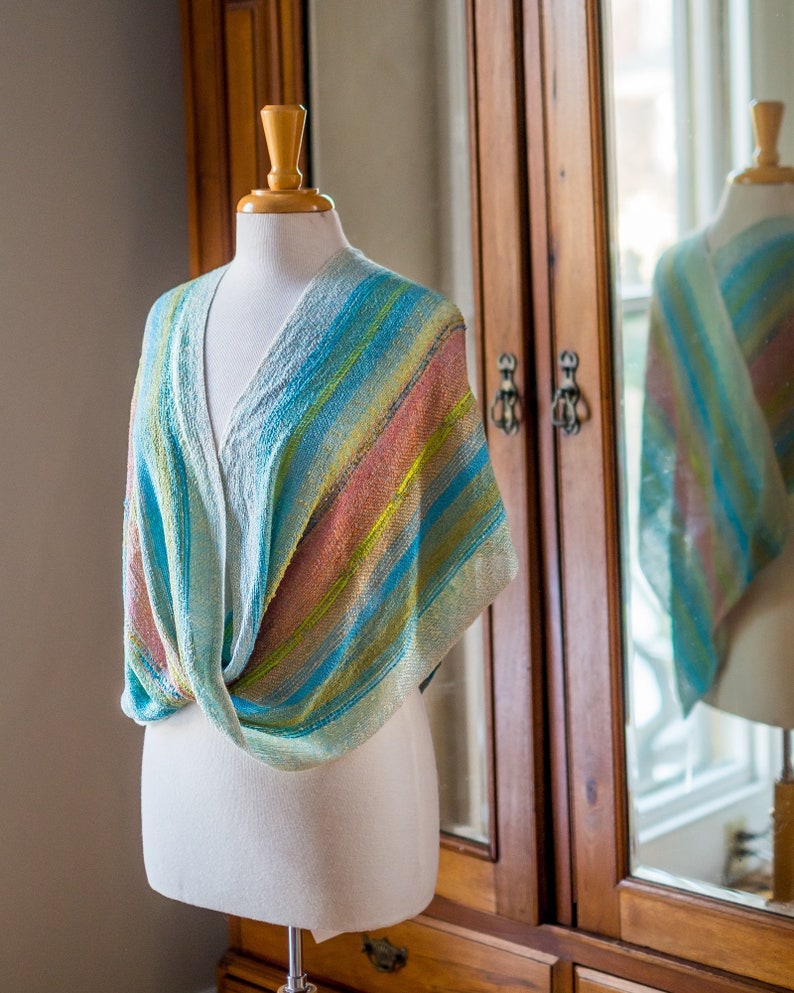 Infinity Shawl Turquoise Orange Coral and Lime Mobius Shawl