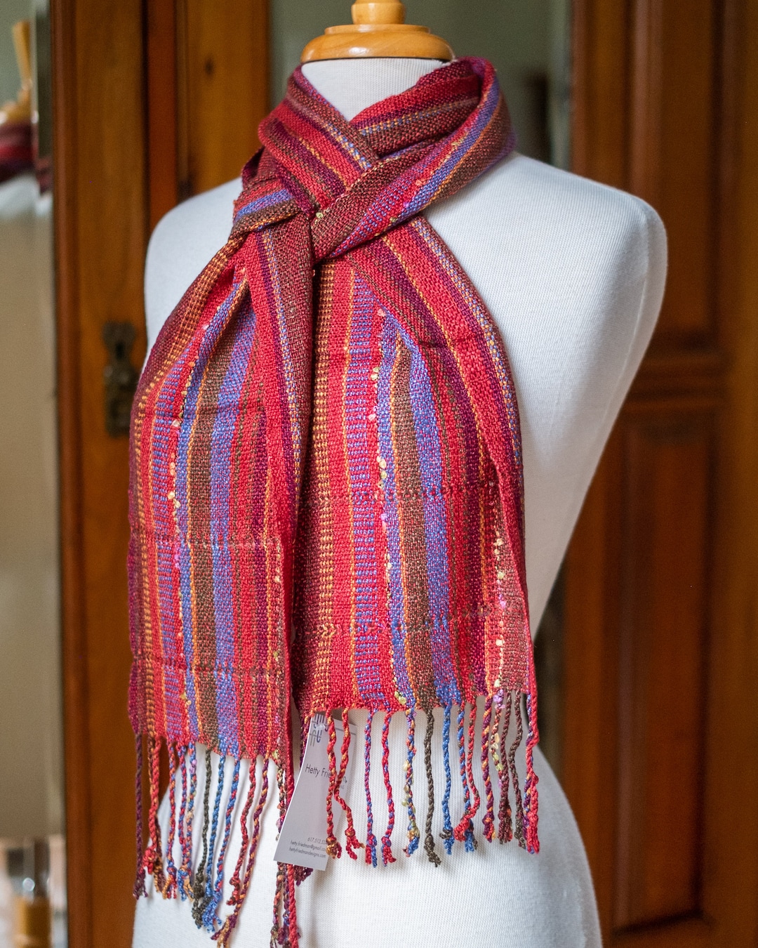 Handwoven Scarf With Fringes at Both Borders. Primary Bright Colors ...