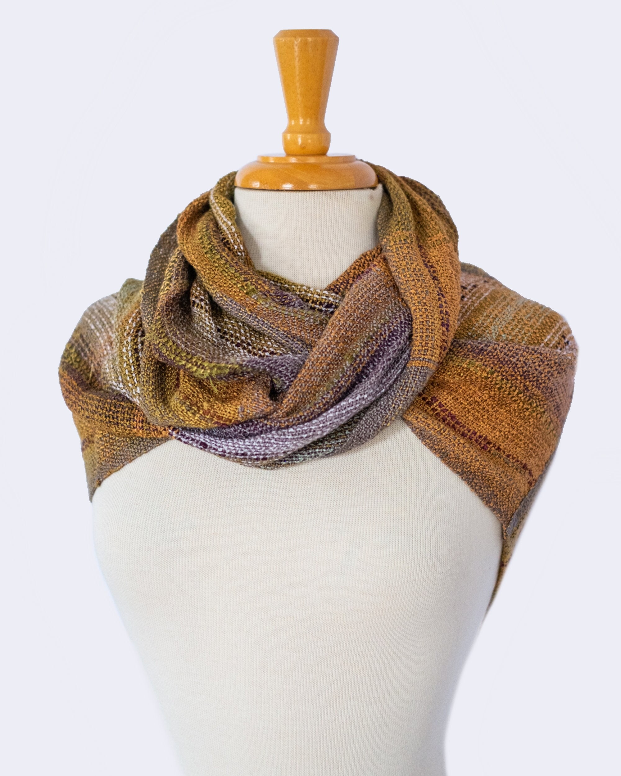 Handwoven Mobius Shawl With Ribbon Accents. Lavender and Burnt Sienna ...
