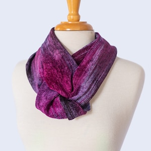 Handwoven Chenille Infinity Scarf in Lavender, Black, & Fuchsia. Hand Dyed Organic Bamboo Chenille. Warm and Cozy. Easy Care - Vegan Fibers.