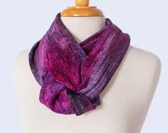 Handwoven Chenille Infinity Scarf in Lavender, Black, & Fuchsia. Hand Dyed Organic Bamboo Chenille. Warm and Cozy. Easy Care - Vegan Fibers.