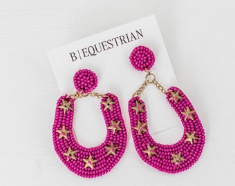 Pink Beaded Horse Shoe Earrings