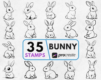 Bunny Procreate Stamps and Brushes, Rabbit Digital Art, Easter Stamps