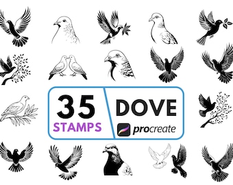 Dove With Heart Procreate Stamp, Peace Love Valentine Digital Illustration for iPad Artists