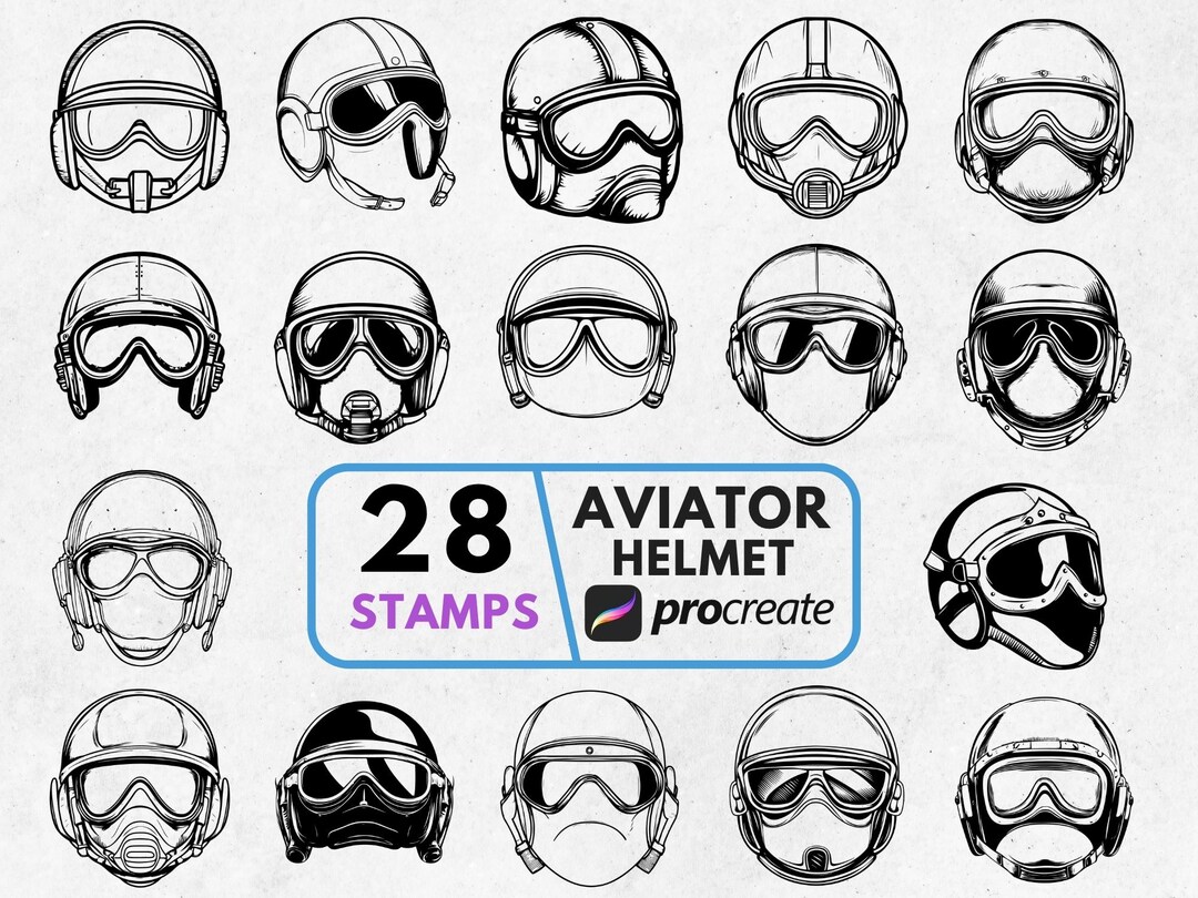 Aviator Helmet Procreate Stamp and Brushes, Procreate Aviator Stamp ...