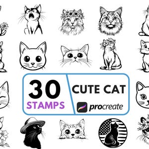 Cute Cat Procreate Stamp and Brushes, Procreate Cat Stamps, Procreate Cute Cat Stamp, Procreate Cat Brushes Bundle, Procreate Ready Stamps
