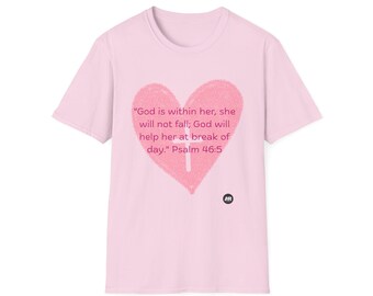 Camiseta de corazón inspiradora: Dios está en ella, prenda de fe, regalo para ella, camiseta espiritual, camiseta cómoda para el día a día.