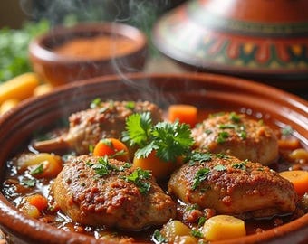 Recette de tajine de poulet à la marocaine - Authentique poulet épicé à la cuisson lente avec légumes et herbes aromatiques.