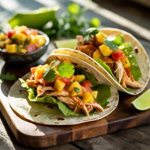 Chicken Tacos with Mango Salsa Recipe | Easy Dinner Ideas, Flavorful Weeknight Meal, Tropical Taco Recipes, Juicy Grilled Chicken,