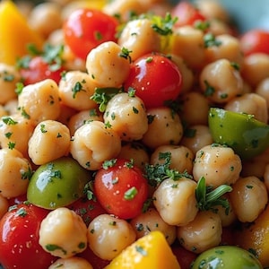 Mediterranean Chickpea Salad Recipe | Healthy Lunch or Meal Prep Idea | Printable Vegan Salad PDF | Quick No-Cook Option.