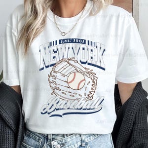 Modny New York Baseball Png, New York Png, Vintage Baseball Png, Koszulka Fana Baseballa Png, Prezent z Nowego Jorku, Prezent dla niej, Mama.