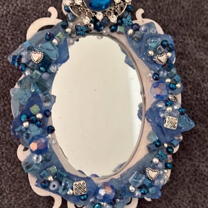 Mini Oval Shades of Blue Embellished Mirror