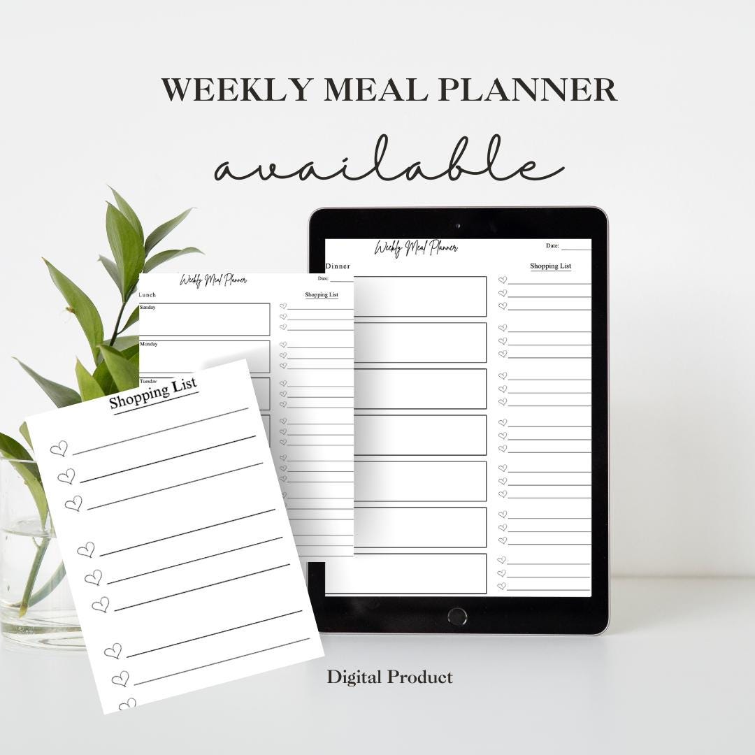 Weekly Meal Planner Printable - Digital Download | Breakfast, Lunch ...