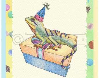 Lizard Birthday Party card - Reptile party invitation