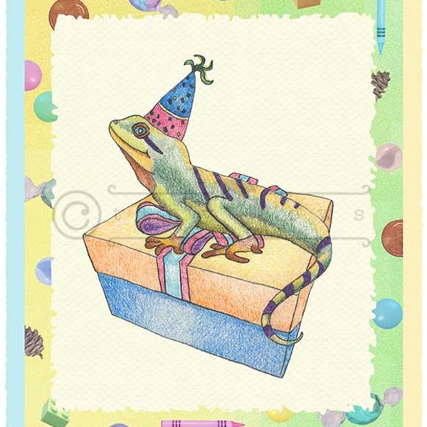 Lizard Birthday Party card - Reptile party invitation