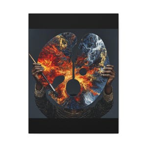 Afrofuturistic Artist Palette Canvas Art: Abstract Fire & Smoke Painting