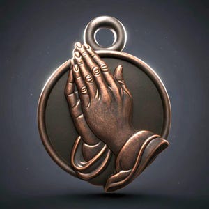 Archivo STL de manos en oración, medallón religioso colgante, relieve STL, modelo de joyería religiosa, archivos de enrutador CNC, archivo STL de colgante cristiano católico