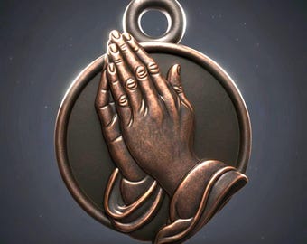Praying Hands STL File Religious Medallion Pendant STL Relief Religious Jewelry Model CNC Router Files Catholic Christian Pendant stl file