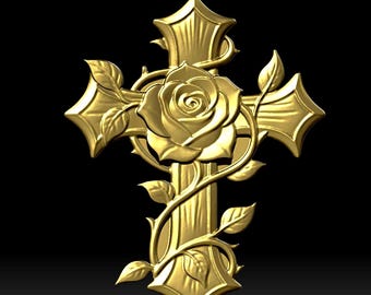 Floral Cross Relief 3D Model Gothic Rose Cross Design for CNC Laser Engraving Router Carving Elegant Christian Wall Art Pendant DIY