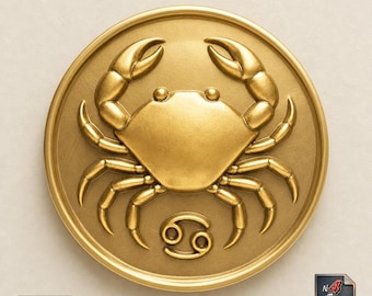Cancer Zodiac Medallion STL – Crab Symbol High-Relief Round Plaque for CNC or 3D Printing – Astrology Water Sign Digital File