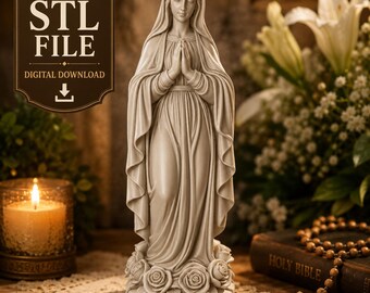 Sculptural Decor Our Lady of Lourdes Digital File For 3D Printer CNC router