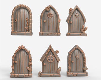 Fairy Door Set of 6 Whimsical Rustic Woodland Cottage Doors STL File For CNC 3D Printer Garden Miniatures DIY