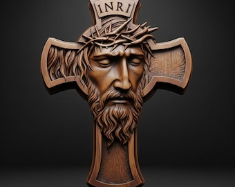 Jesus Cross STL File for CNC Wood Carving 3D Printer - Crucifix Christian Wall Art Relief 3D Model Faith Decor Religious Sculpture