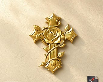 Floral Cross Relief 3D Model Gothic Rose Cross Design for CNC Laser Engraving Router Carving Elegant Christian Wall Art Pendant DIY