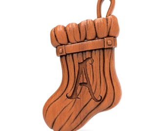 Custom Letter Christmas Stocking STL 3D Ornament for CNC 3D Print Personalized Stocks Initial Monogram Holiday Decor Gift Tag Tree Hanger